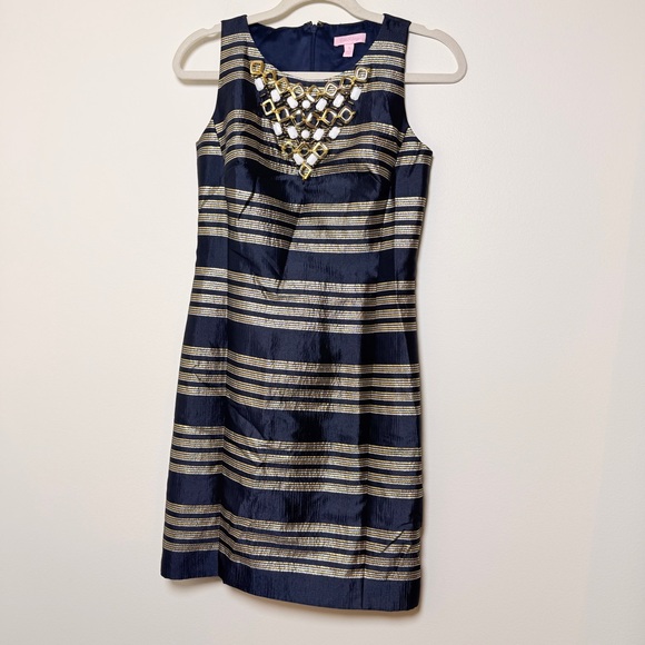 Lilly Pulitzer Navy and Gold Striped Mini Dress